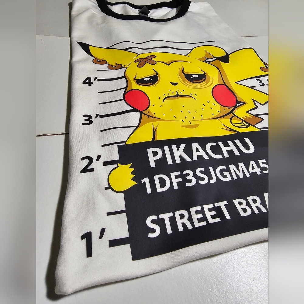 Pikachu Mugshot Graphic Tee - White with Yellow & Black Size L